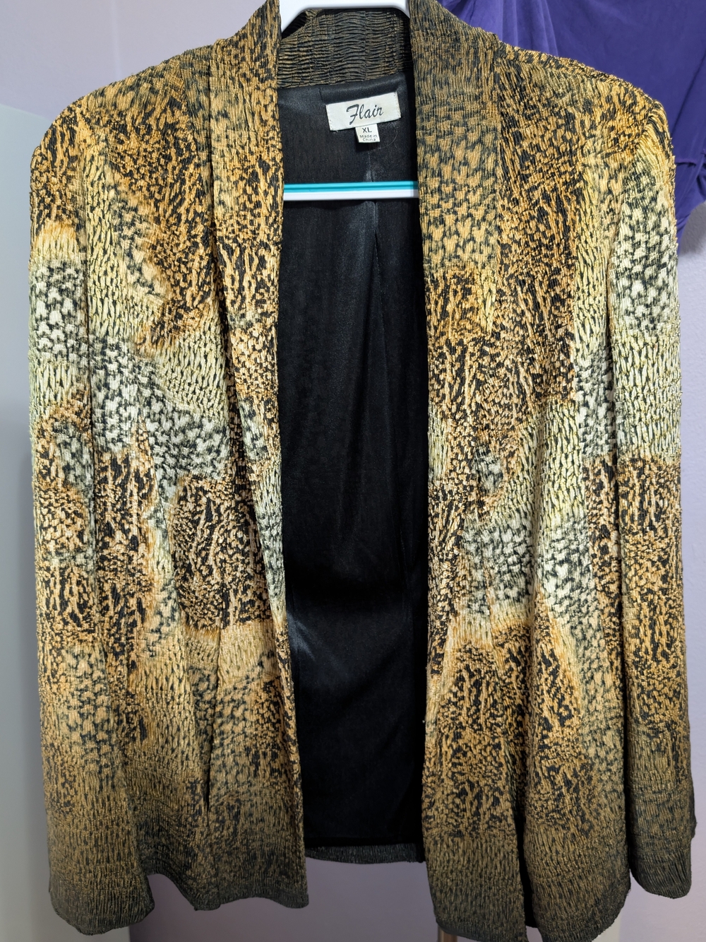Flair Open-Front Mixed Print Cardigan in Gold and Black